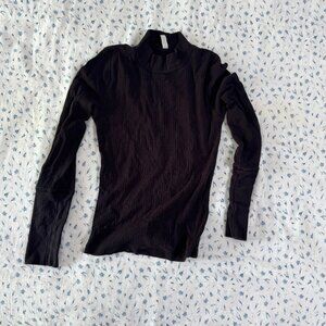 Free People Mock Neck Black Ribbed Long Sleeve